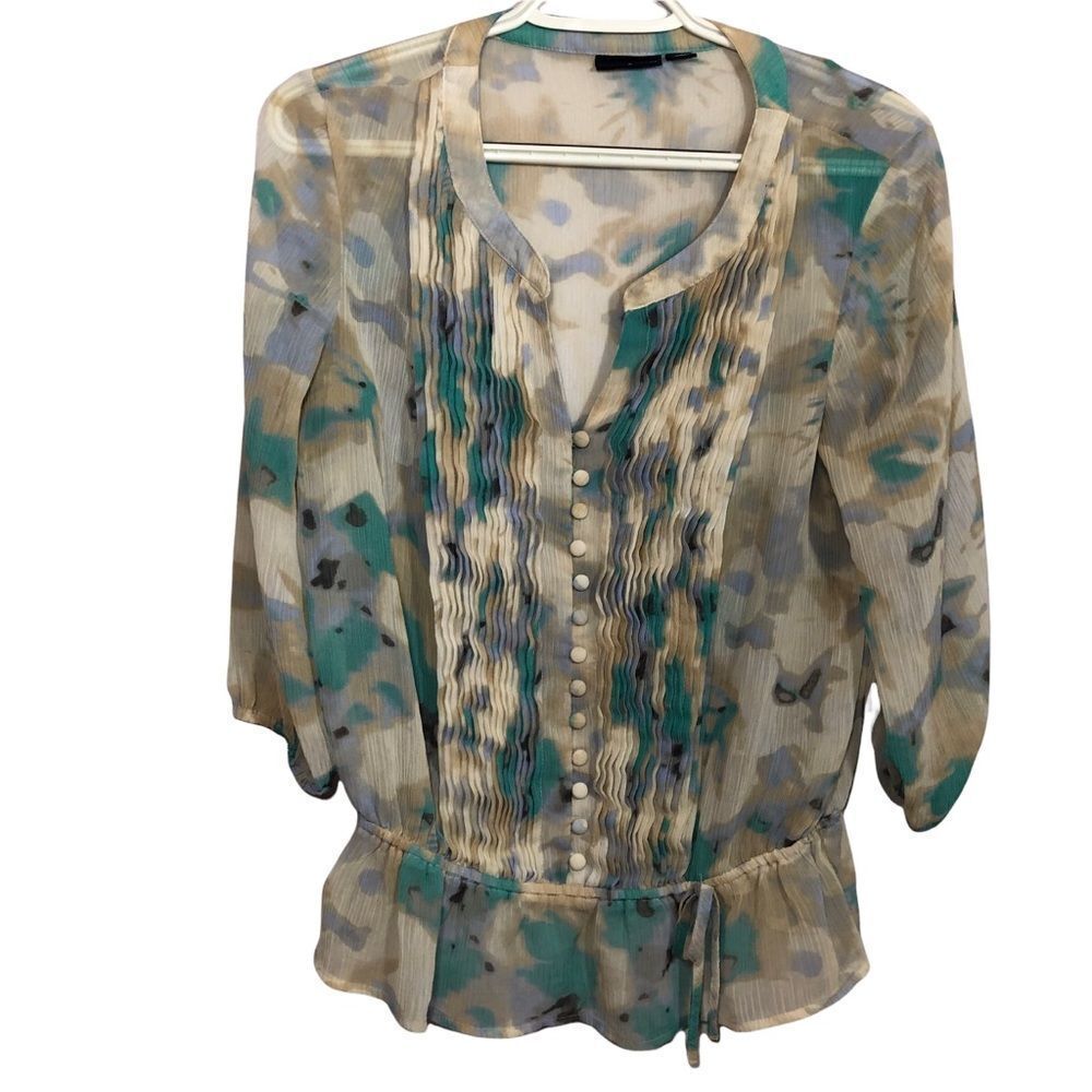 A.N.A. Semi Sheer Blouse with Cinched Waist
